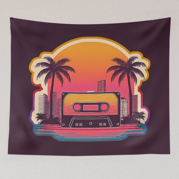 Item preview, Cassette tape and palm city retro sunset vaporwave designed and sold by analogsandpixel.