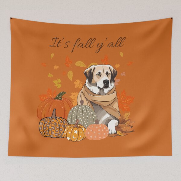 Item preview, 'It's Fall Y'all - Anatolian Shepherd Dog with Pumpkins and Leaves" designed and sold by GoodyPaws.