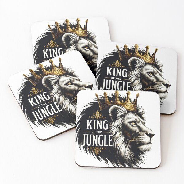 Item preview, Image of a lion with a golden crown. Text: “King of the Jungle” in a strong, elegant font. Royal colors like gold and black. designed and sold by osamawaleed1997.