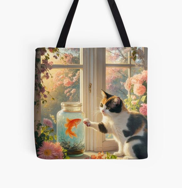 Vista previa del artículo con la obra «pez dorado y un gato», diseñado y vendido por Playful Strokes.