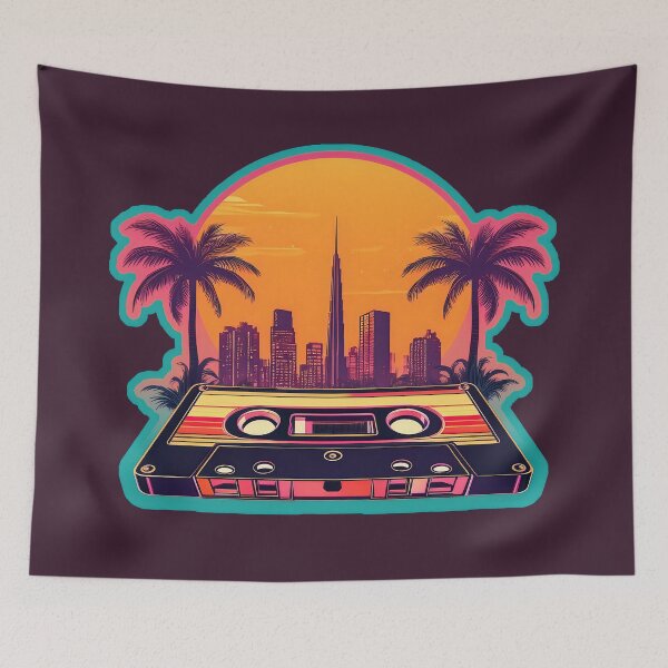Item preview, Cassette tape 3D retro sunset city vaporwave designed and sold by analogsandpixel.