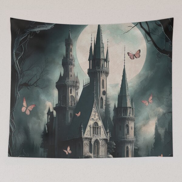 Item preview, Dark fairytale girly gothic realistic castle floral antique victorian fable gothic girl feminine oil painting designed and sold by Fantasy Cache.