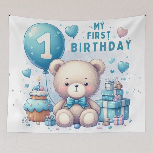 Item preview, First birthday, Teddy bear, Boy, Blue designed and sold by deniz kaya.