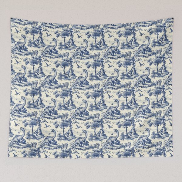 Item preview, blue brachiosaurus toile de jouy designed and sold by PoppyLaneStudio.