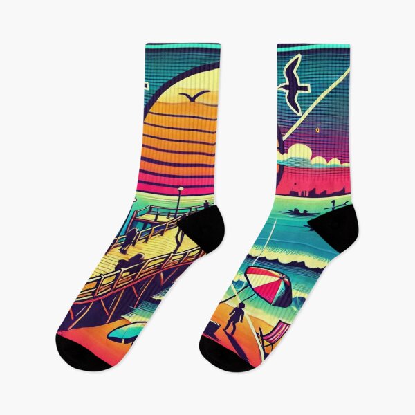 Item preview, Retro 80s Pier Sunset Design designed and sold by Genady.