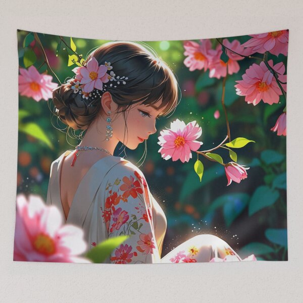Item preview, Charming lady and pink flowers. designed and sold by PatDoArt.