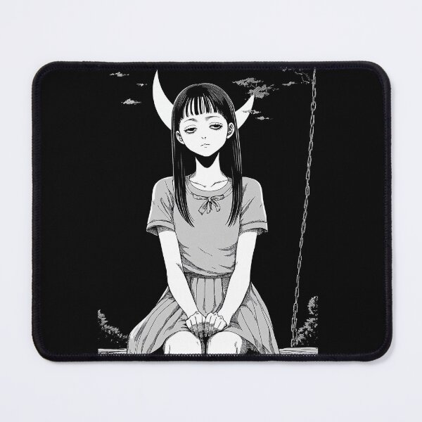 Item preview, Horns of the Crescent Night – black and white melancholic manga anime girl designed and sold by ForsakenFrames.