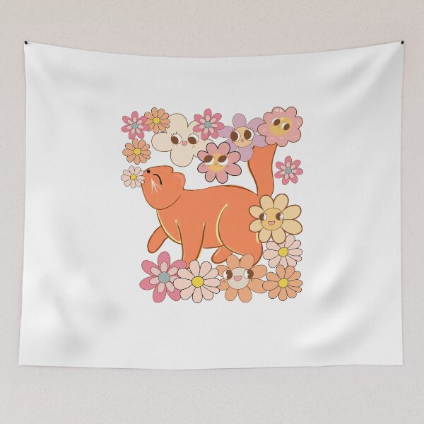 Item preview, Ginger cat smelling flowers designed and sold by BritishDelights.