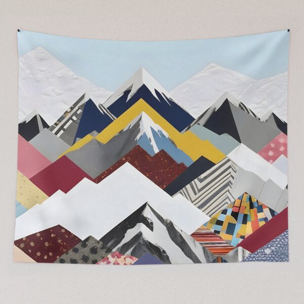 Item preview, Snowcap Mountains, Graphic Collage Abstract, Eclectic Textures Patterns, Geometric Shapes Nature Landscape Winter Contemporary Art Print designed and sold by 83oranges.com.