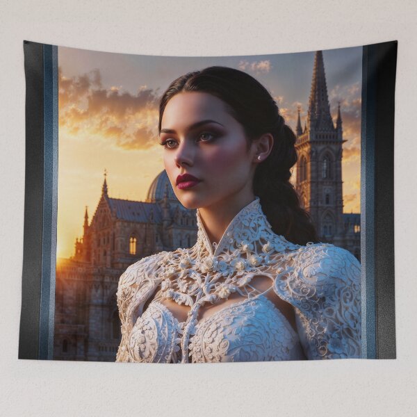 Item preview, Gothic Portrait Of Lady Lycenia Arkus In An Elegant Ivory Gown Captivating AI Concept Art by Xzendor7 designed and sold by Xzendor7 Digital Art Creations.