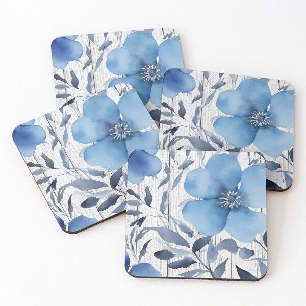 Artikelvorschau, Blaue Blumen auf Holz Blumendruck entworfen und verkauft von Tammy Marie Russell.
