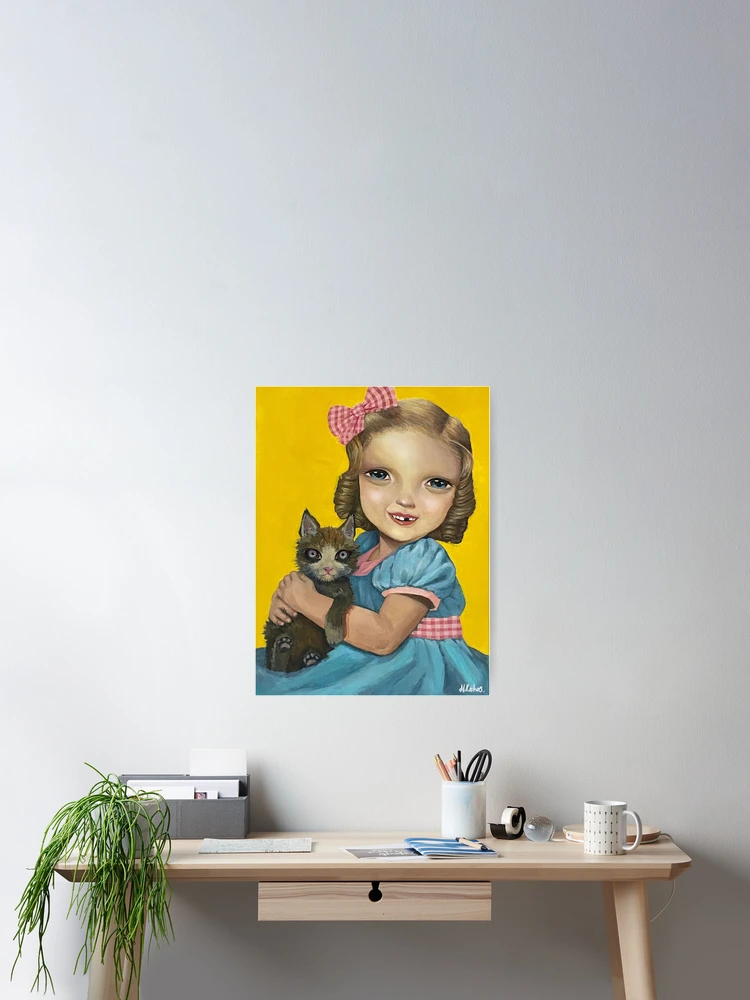 Thumbnail 2 of 3, Poster, Vintage girl holding a cat designed and sold by seagrease.