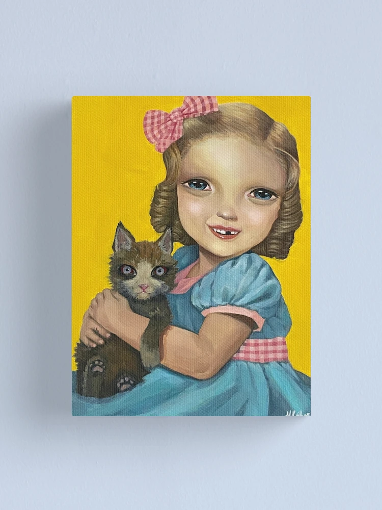 Thumbnail 1 of 3, Canvas Print, Vintage girl holding a cat designed and sold by seagrease.