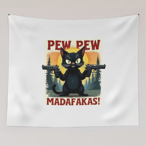 Item preview, Fierce Cat Pew Pew - Vintage Style designed and sold by Moad Fahim.