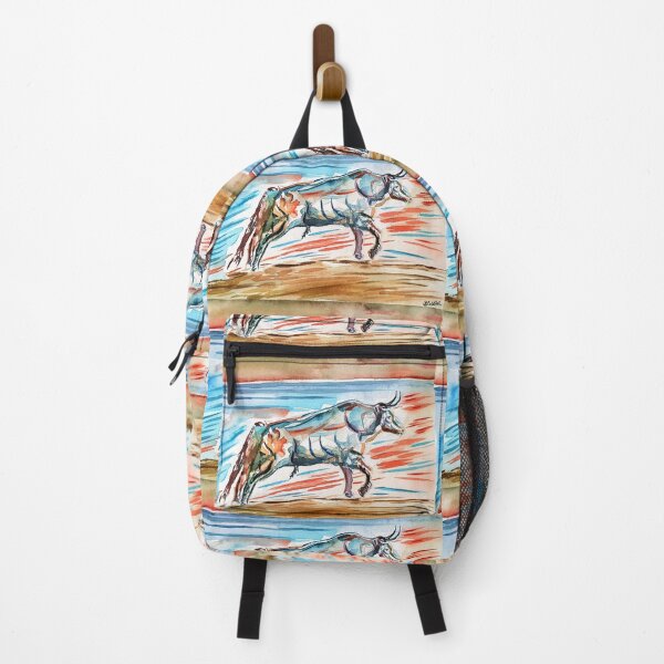 Item preview, Running bull in red and blue bull watercolor designed and sold by Auti-Animals.