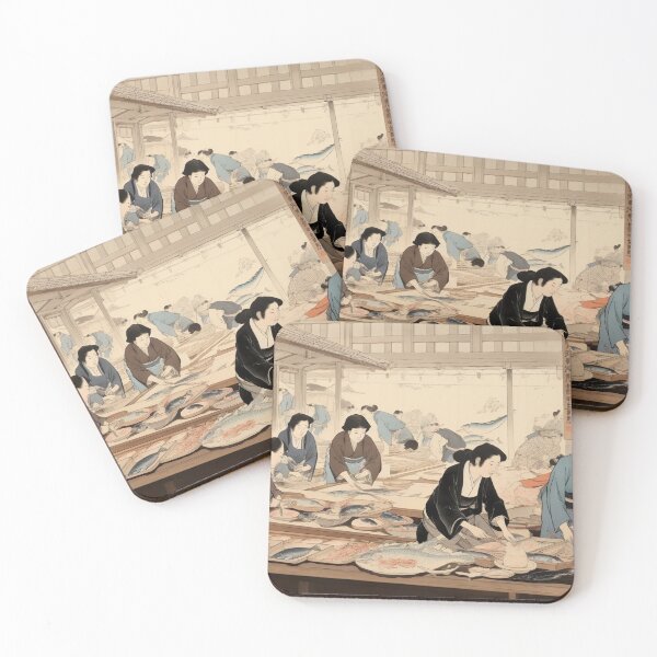 Item preview, Ukiyo-e - Fish Market Bustle designed and sold by KootenayDesigns.