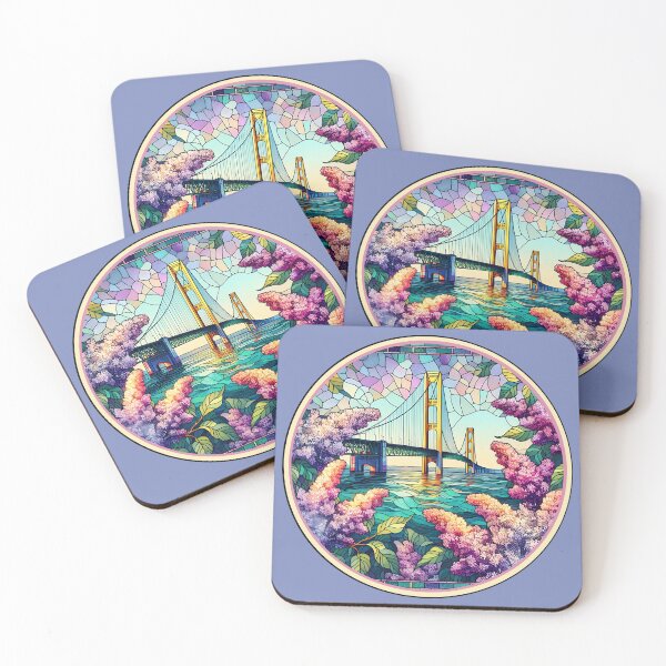 Item preview, Mackinac Bridge & Lilacs Stained Glass designed and sold by Emilys-Tee-Shop.