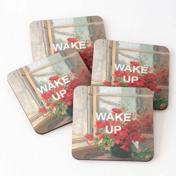 Item preview, Red Flowers Vintage Painting + Wake Up Inspirational Text designed and sold by VoyagerVintage.
