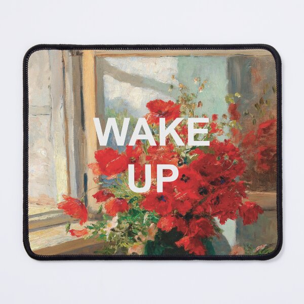 Item preview, Red Flowers Vintage Painting + Wake Up Inspirational Text designed and sold by VoyagerVintage.