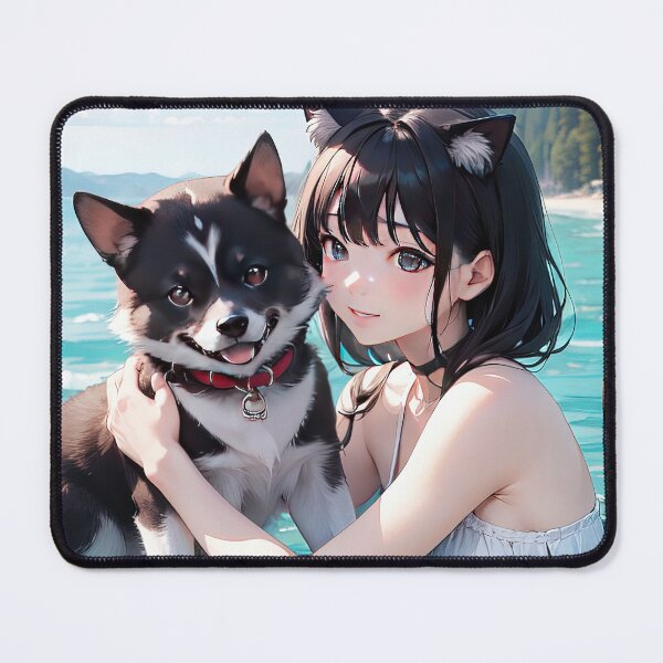 Item preview, Anime teen girl with dog in the sea art designed and sold by TheArtistOf2022.
