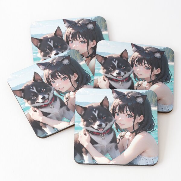 Item preview, Anime teen girl with dog in the sea art designed and sold by TheArtistOf2022.