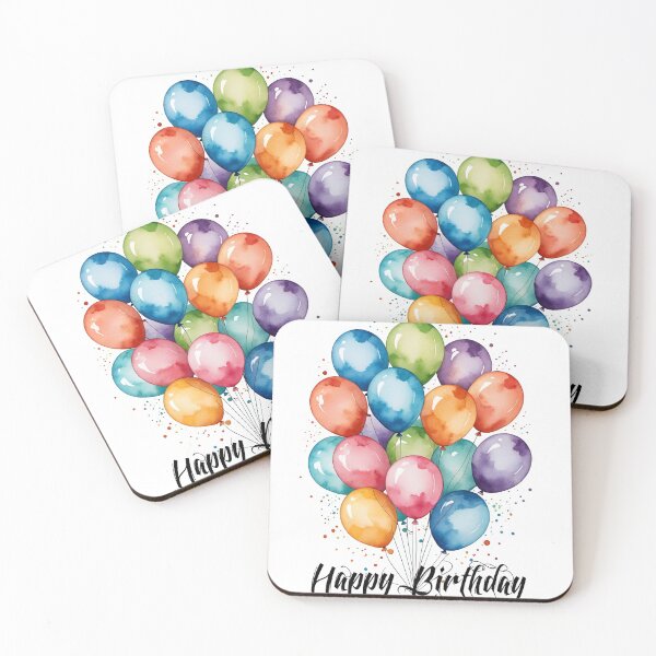 Item preview, Happy birthday balloons rainbow watercolor or congratulations art paint illustration scribble birthday text designed and sold by cheekylorns.