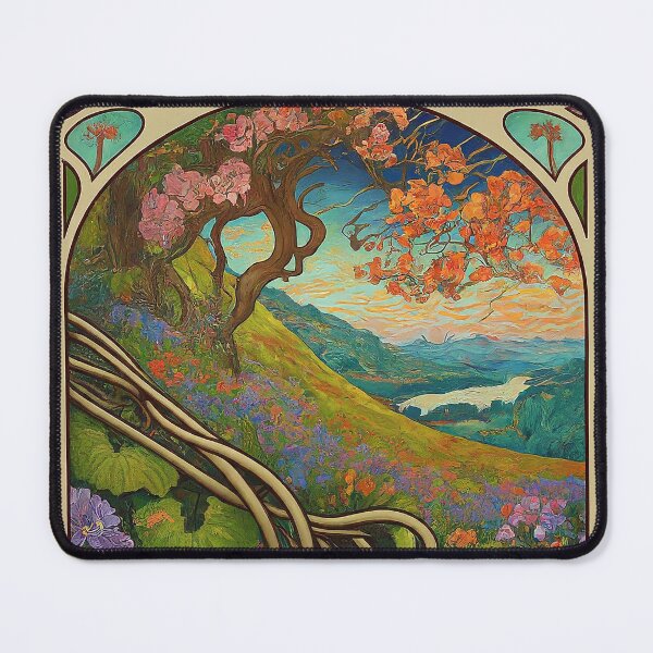 Item preview, Colorful Fauvist Art Nouveau Landscape designed and sold by Vintage-Cosmics.