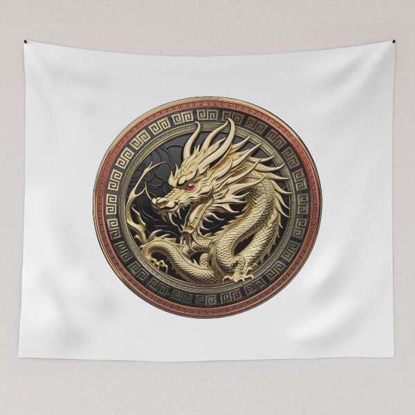 Item preview, Gold Sacred Eastern Dragon over Medallion on White Leather designed and sold by Serge Averbukh Art Studio.