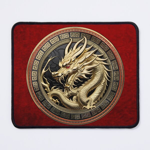 Item preview, Gold Sacred Eastern Dragon over Medallion on Red Velvet designed and sold by Serge Averbukh Art Studio.