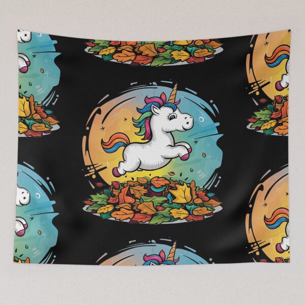 Item preview, Funny Baby Unicorn Jumping in Leaf Pile Abstract Art designed and sold by Nature's Fancy.
