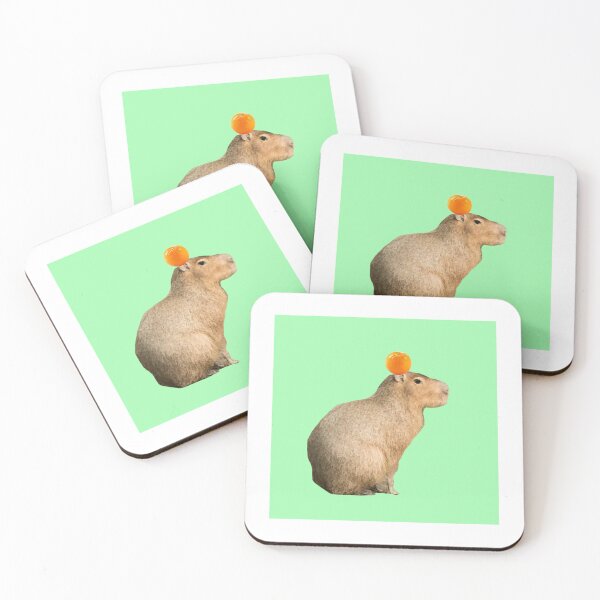 Item preview, Capybara With Orange On Head Green Background designed and sold by GeekyGirlsGarb.
