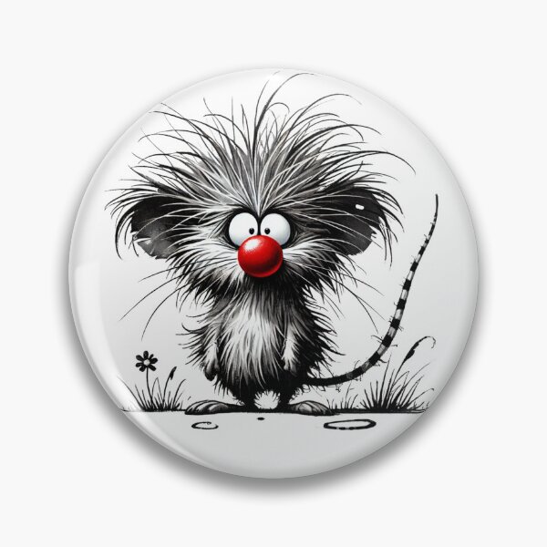Item preview, Whimsical Black and White Mouse with Spiky Hair, Red Nose, and Flower designed and sold by Blink Art Studio.