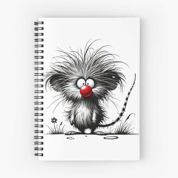 Item preview, Whimsical Black and White Mouse with Spiky Hair, Red Nose, and Flower designed and sold by Blink Art Studio.