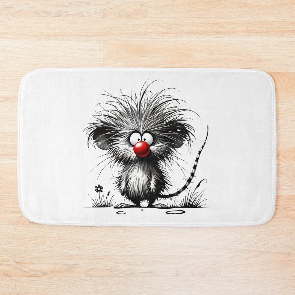 Item preview, Whimsical Black and White Mouse with Spiky Hair, Red Nose, and Flower designed and sold by Blink Art Studio.