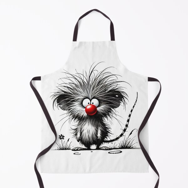 Item preview, Whimsical Black and White Mouse with Spiky Hair, Red Nose, and Flower designed and sold by Blink Art Studio.