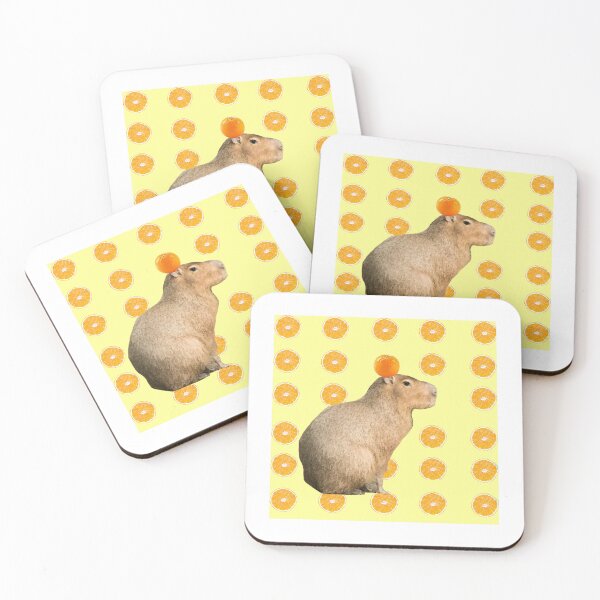 Item preview, Capybara With Orange On Head Yellow Background designed and sold by GeekyGirlsGarb.