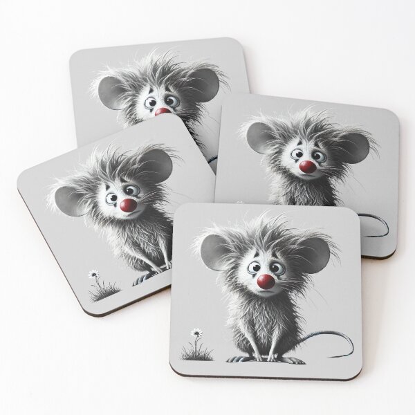 Item preview, Sad Black and White Mouse with Red Nose, Clown Eyes, and Flower designed and sold by Blink Art Studio.
