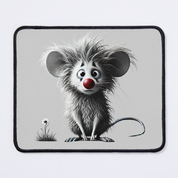 Item preview, Sad Black and White Mouse with Red Nose, Clown Eyes, and Flower designed and sold by Blink Art Studio.