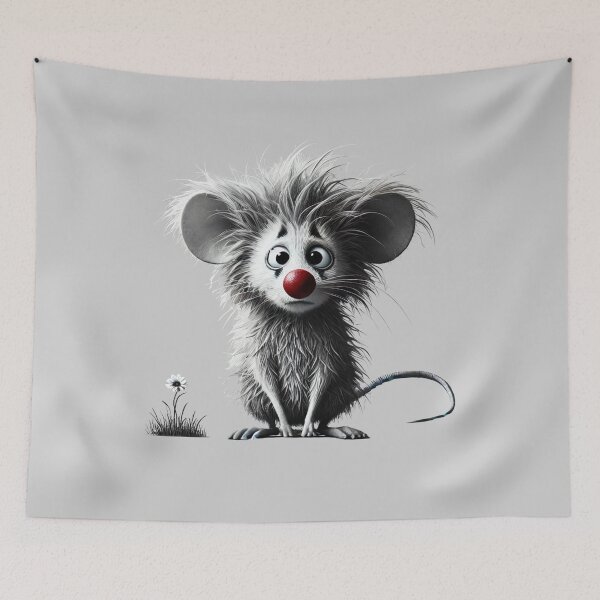 Item preview, Sad Black and White Mouse with Red Nose, Clown Eyes, and Flower designed and sold by Blink Art Studio.