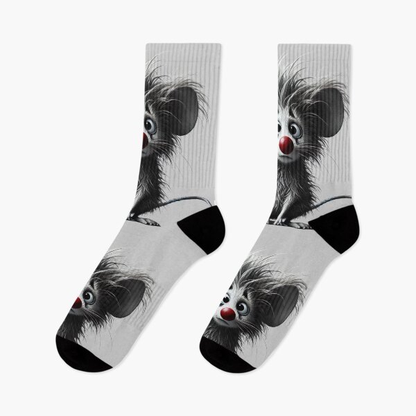 Item preview, Sad Black and White Mouse with Red Nose, Clown Eyes, and Flower designed and sold by Blink Art Studio.