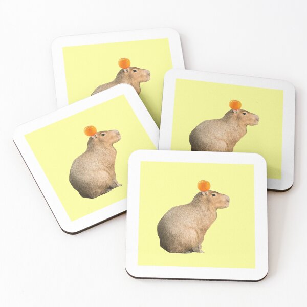 Item preview, Capybara with Orange on Head Yellow Background designed and sold by GeekyGirlsGarb.