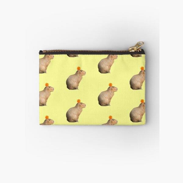 Item preview, Capybara with Orange on Head Yellow Background designed and sold by GeekyGirlsGarb.