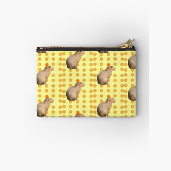 Item preview, Capybara With Orange On Head Yellow Background designed and sold by GeekyGirlsGarb.