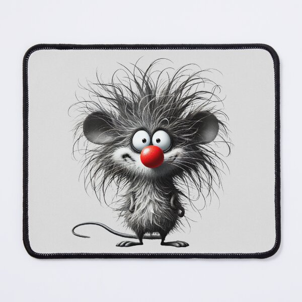 Item preview, Playful Black and White Smiling Mouse with Spiky Hair and Red Nose designed and sold by Blink Art Studio.