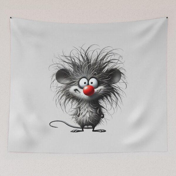 Item preview, Playful Black and White Smiling Mouse with Spiky Hair and Red Nose designed and sold by Blink Art Studio.
