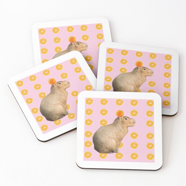 Item preview, Capybara with Orange on Head Pink Background designed and sold by GeekyGirlsGarb.