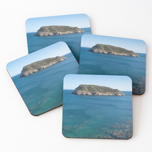 Item preview, Island and clear water in a rocky bay, Mediterranean seascape designed and sold by Adriana Mueller.
