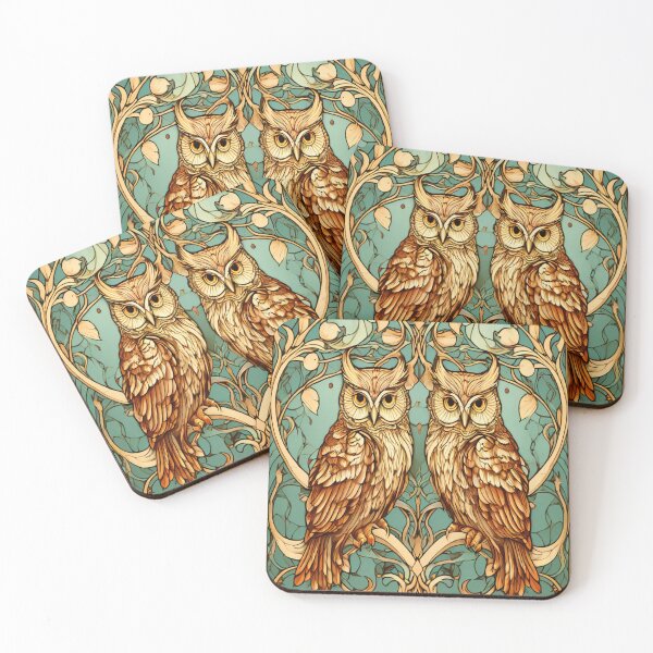 Item preview, Owls in Nouveau Style Art designed and sold by BirdsnStuff.