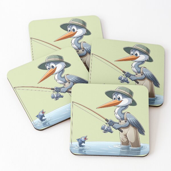 Item preview, A Heron fishing in the river wearing waders designed and sold by ThoughtTangents.