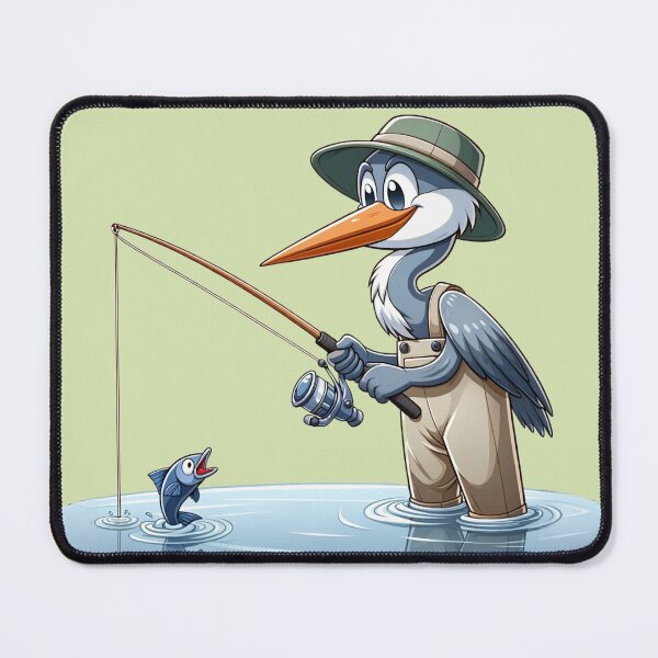 Item preview, A Heron fishing in the river wearing waders designed and sold by ThoughtTangents.